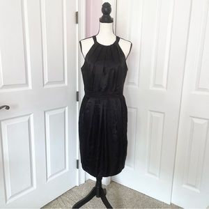 London Times halter neck evening shiny little black back zipup dress, sz 12
